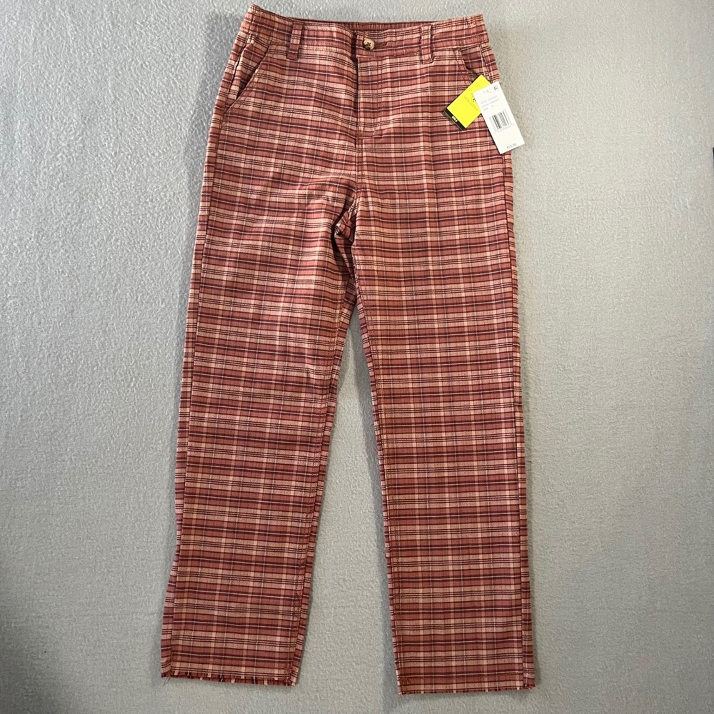 NWT Volcom Girls Plaid chino skate Pants Chestnut Straight Leg Size 12